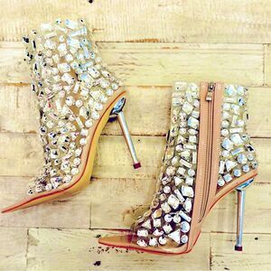 AZALEA WANG RHINESTONE PEEP TOE BOOTIES NWT 8.5